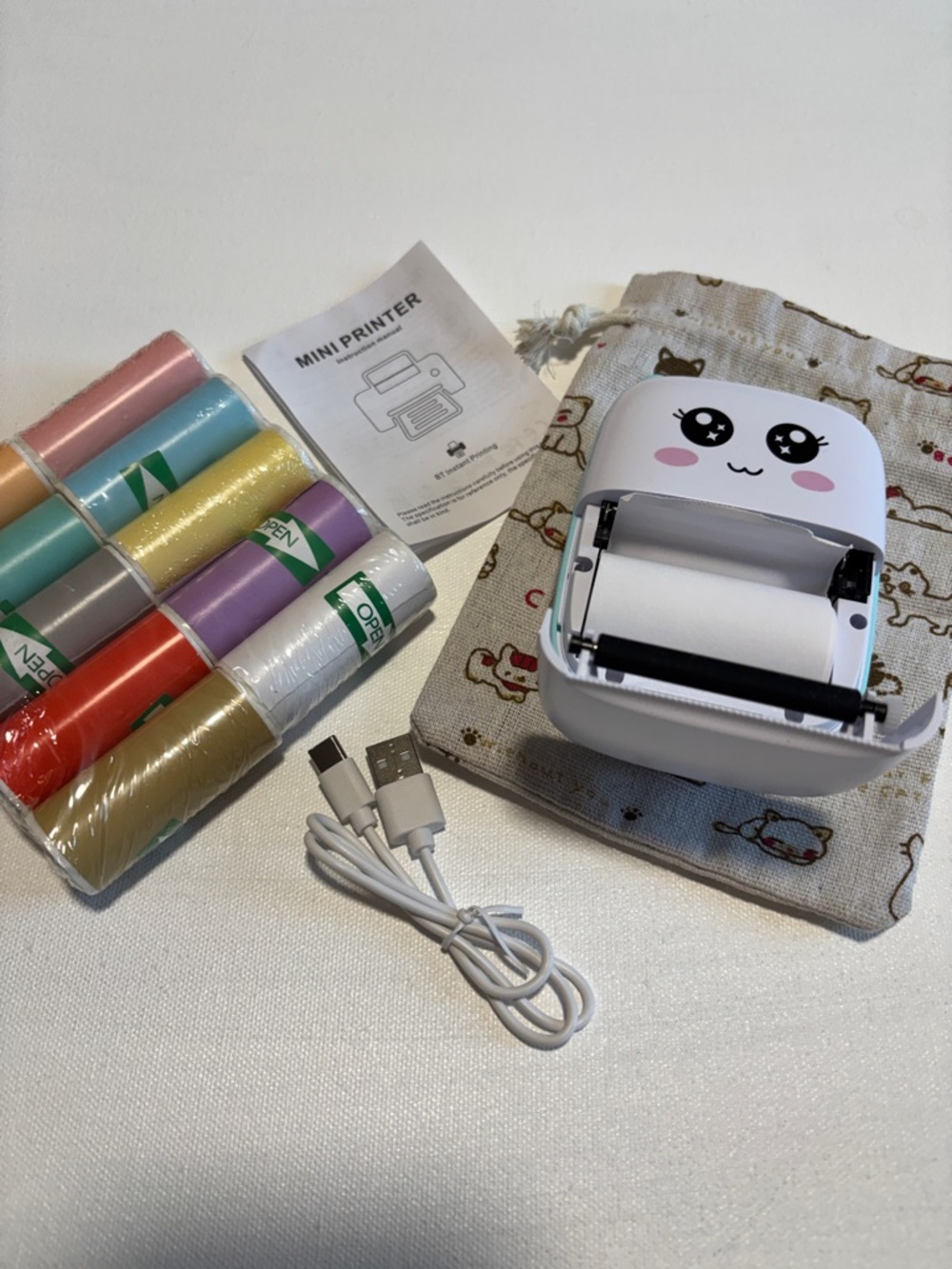 Cat Design Wireless Mini Thermal Printer with extra paper